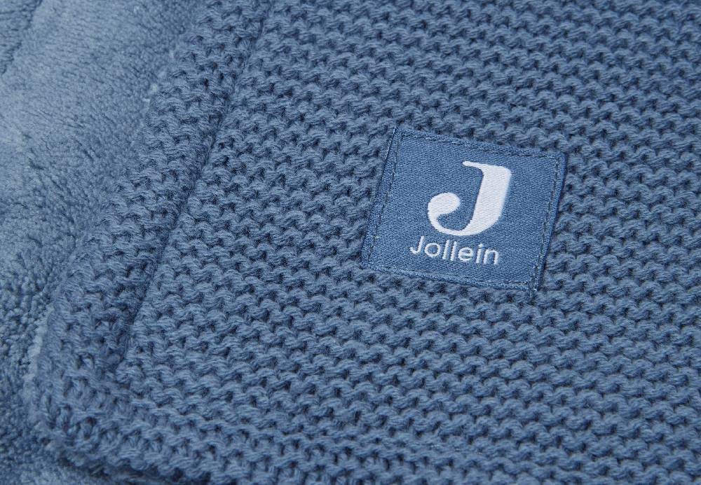 Jollein Decke Kinderbett 100x150cm Basic Knit Jeans Blue/Fleece 50% Rabatt für begrenzte Zeit