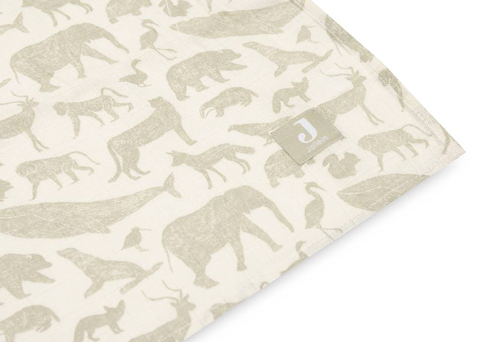 Jollein Mullwindeln Hydrophil 115x115cm Animals Olive Green (2pack) Blitzverkäufe