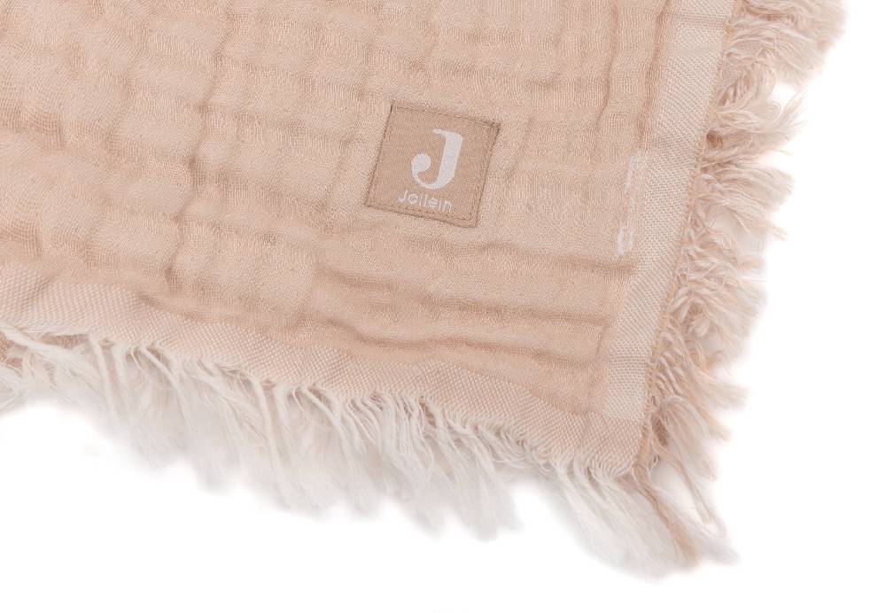 Jollein Decke Kinderbett 120x120cm Fringe Moonstone/Ivory GOTS Kostenloser Versand international