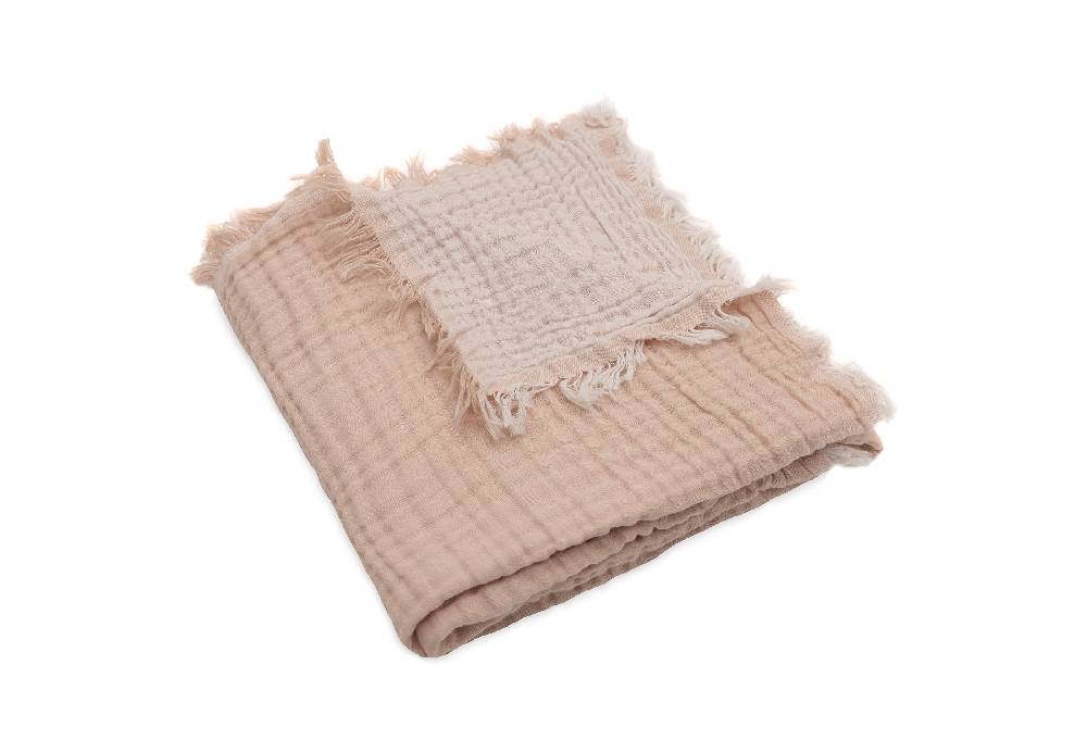 Jollein Decke Kinderbett 120x120cm Fringe Moonstone/Ivory GOTS Kostenloser Versand international