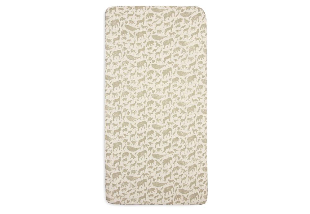 Jollein Spannbettlaken Jersey 60x120cm Animals Olive Green Auslauf