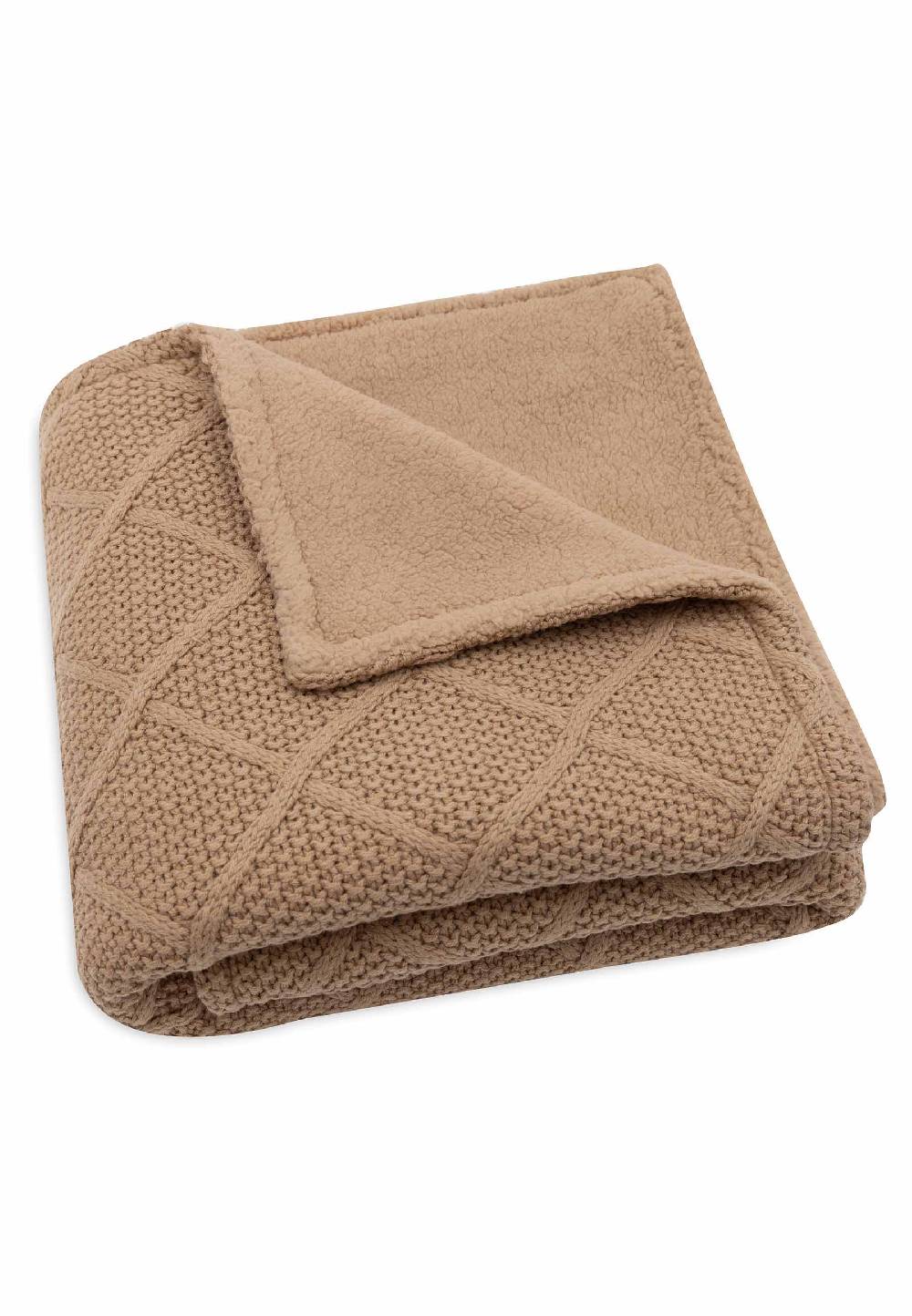 Jollein Decke Wiege 75x100cm Check Knit - Biscuit/Teddy Fleece Fabrikpreis