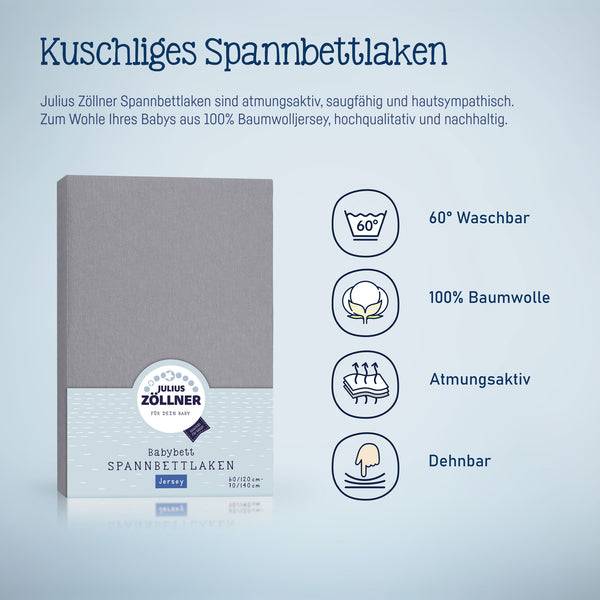Julius Zöllner Jersey Spannbettlaken für Babymatratzen 60x120 bis 70x140cm, Anthracite Sonderangebote