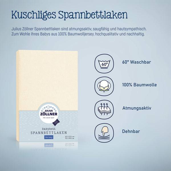Julius Zöllner Jersey Spannbettlaken für Babymatratzen 60x120 bis 70x140cm, Ecru Riesige Ersparnisse