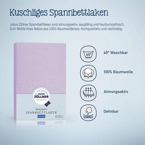 Julius Zöllner Jersey Spannbettlaken für Babymatratzen 60x120 bis 70x140cm, Flieder VIP-Rabatte