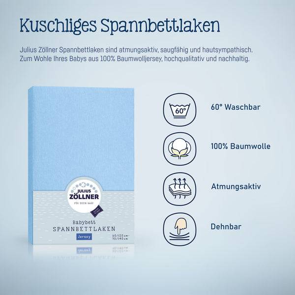 Julius Zöllner Jersey Spannbettlaken für Babymatratzen 60x120 bis 70x140cm, Hellblau Tiefpreis