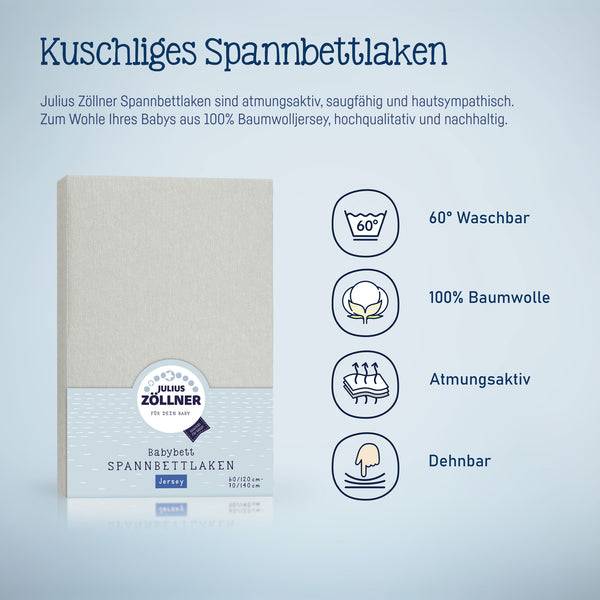 Julius Zöllner Jersey Spannbettlaken für Babymatratzen 60x120 bis 70x140cm, Hellgrau Super Sparpreis