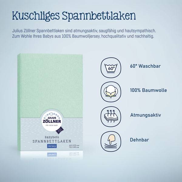 Julius Zöllner Jersey Spannbettlaken für Babymatratzen 60x120 bis 70x140cm, Salbei Begrenzte Freigabe
