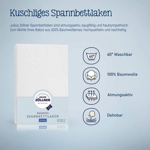 Julius Zöllner Jersey Spannbettlaken für Babymatratzen 60x120 bis 70x140cm, Weiß Neueste Stile