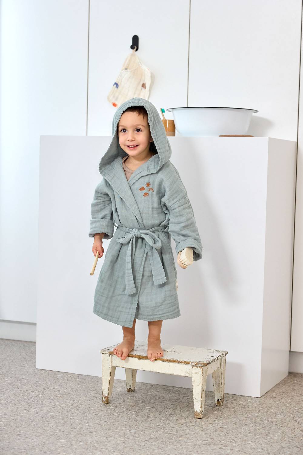 Lässig Bademantel Kinder (Little One & Me) - Baumwolle, Hellblau Sonderangebot