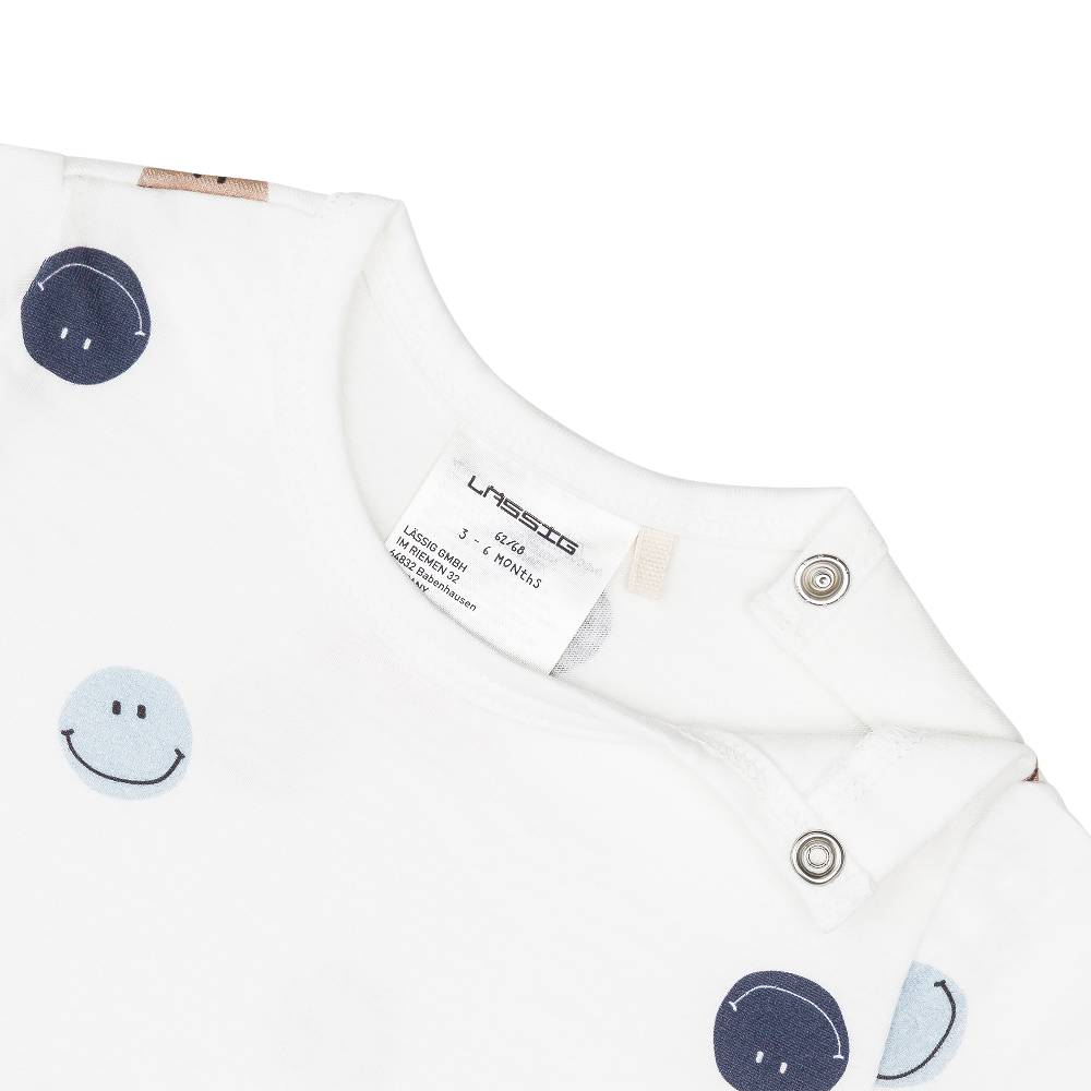 Lässig Baby Jumpsuit - Bio Baumwolle, Smile, Milky Sonderangebot der Fabrik