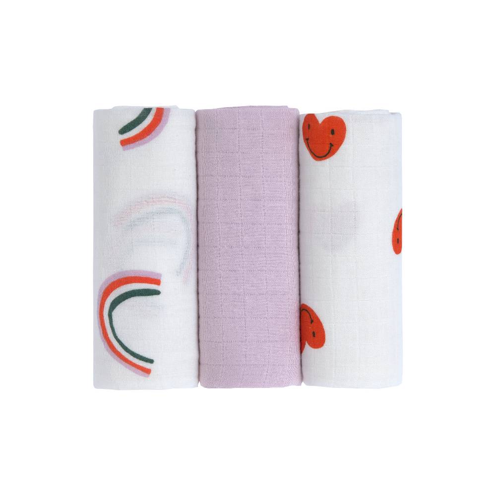 Lässig Mulltücher 3er Set (60 x 60 cm) - Bio Baumwolle, Happy Rascals, Herz Fabrikverkauf