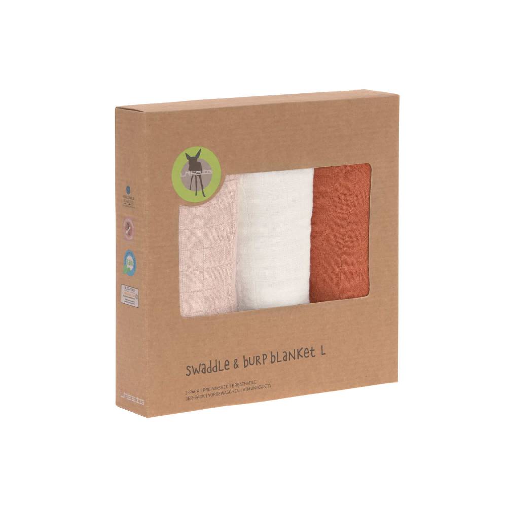 Lässig Mulltücher (3 Stk) - Swaddle & Burp Blanket L, Powder Pink Milky Rust Großer Ausverkauf