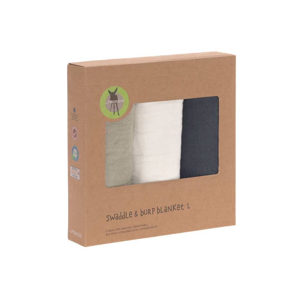 Lässig Mulltücher (3 Stk) - Swaddle & Burp Blanket L, Olive Milky Navy Neueste Mode