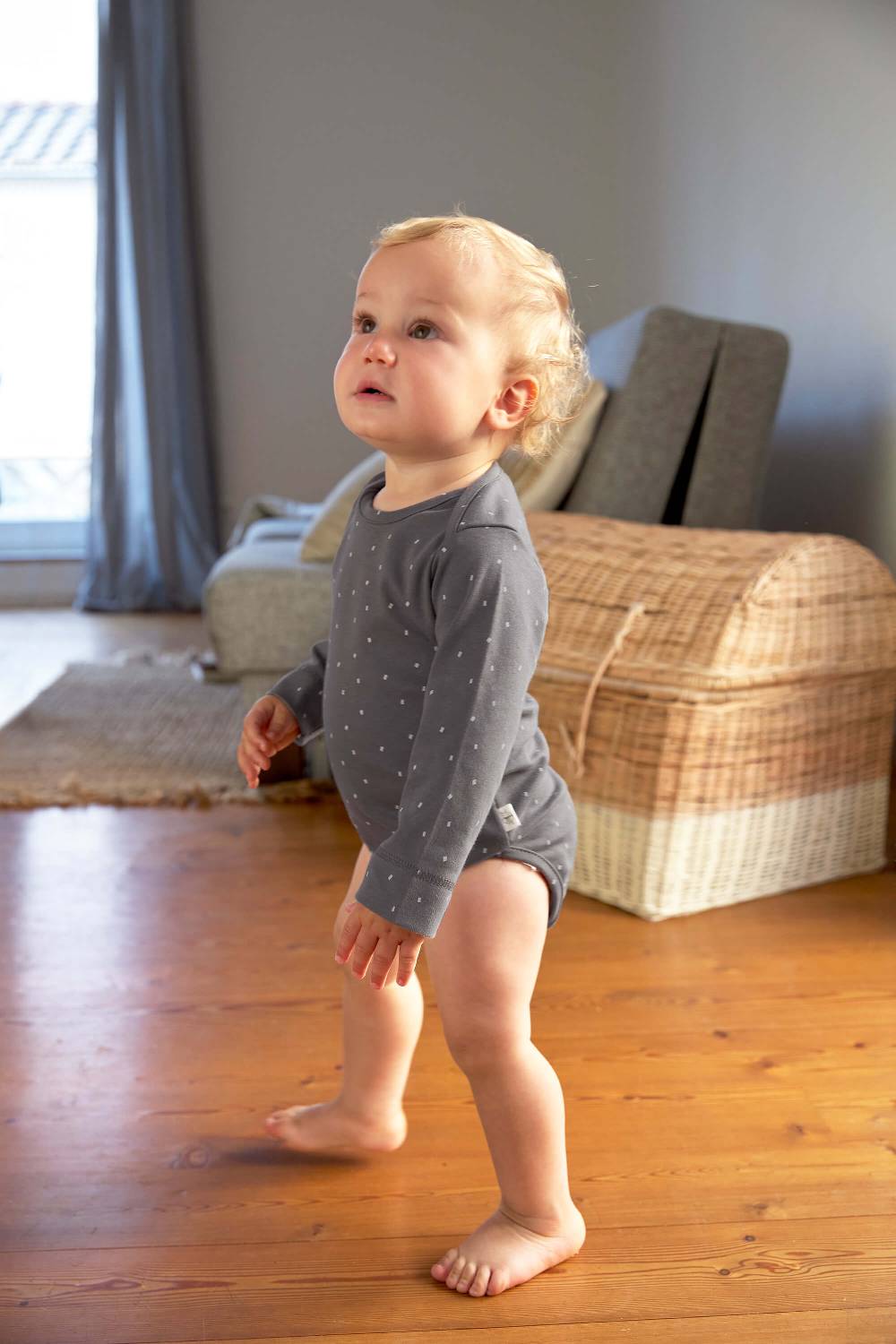 Lässig Baby Body langarm - Bio Baumwolle, Punkte, Anthrazit Blitzangebot
