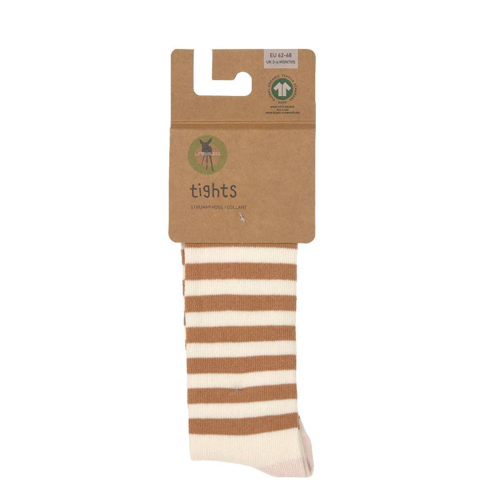 Lässig Strumpfhose GOTS - Tights, Halb Gestreift Weiß Karamell Letzte 3 Tage