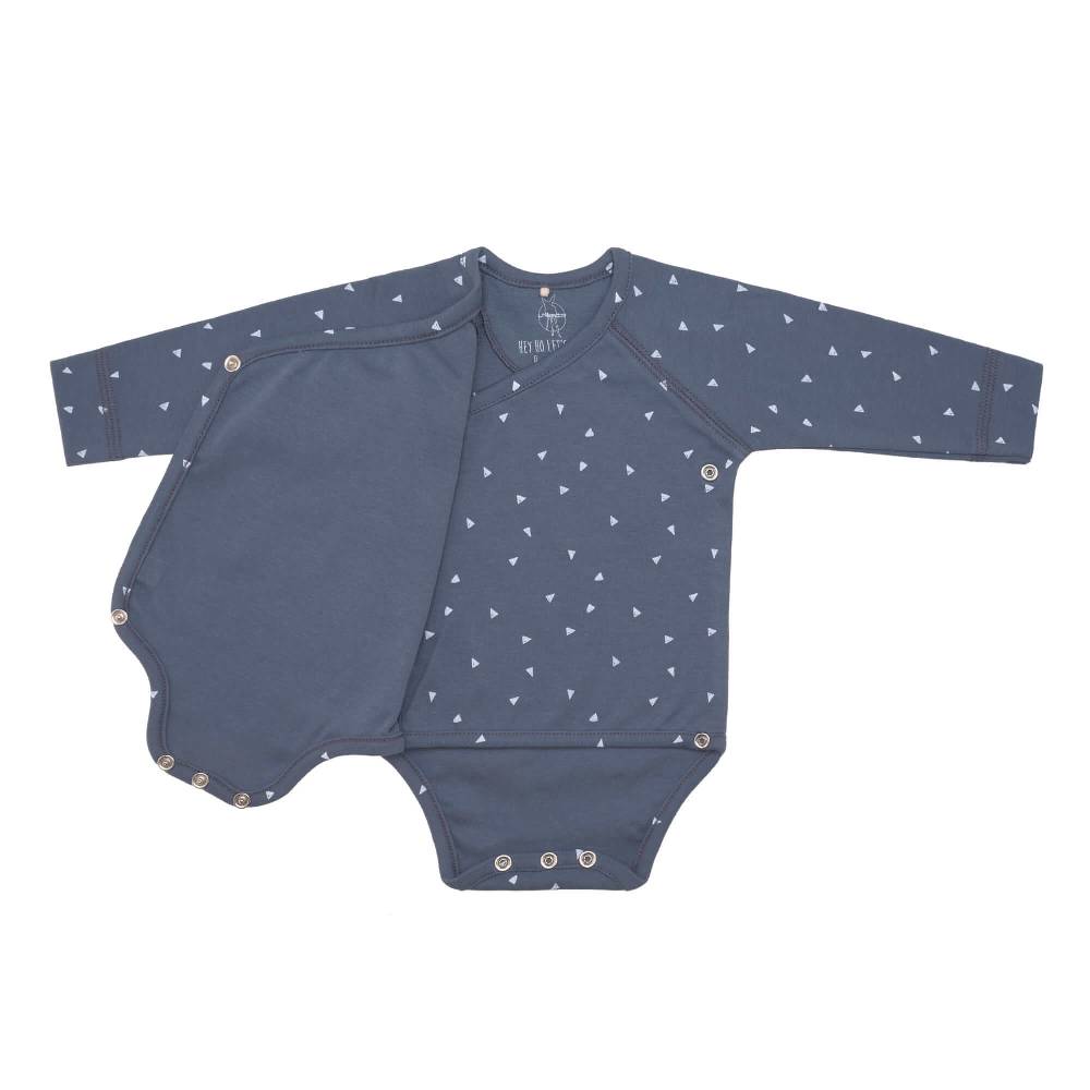 Lässig Baby Wickelbody langarm - Bio Baumwolle, Dreiecke, Blau 50% Rabatt mit kostenlosem Versand
