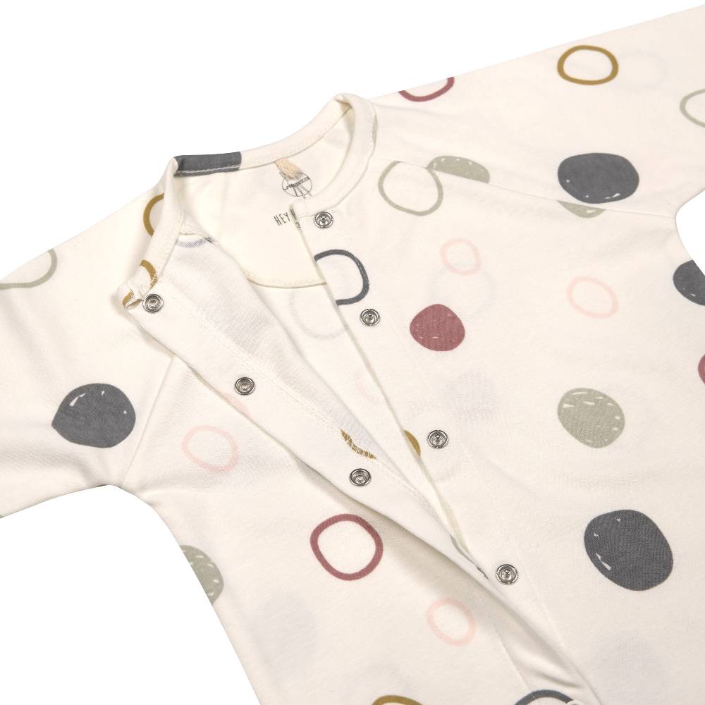Lässig Baby Schlafanzug mit Füßen - Bio Baumwolle, Circles, Weiß Sonderangebot