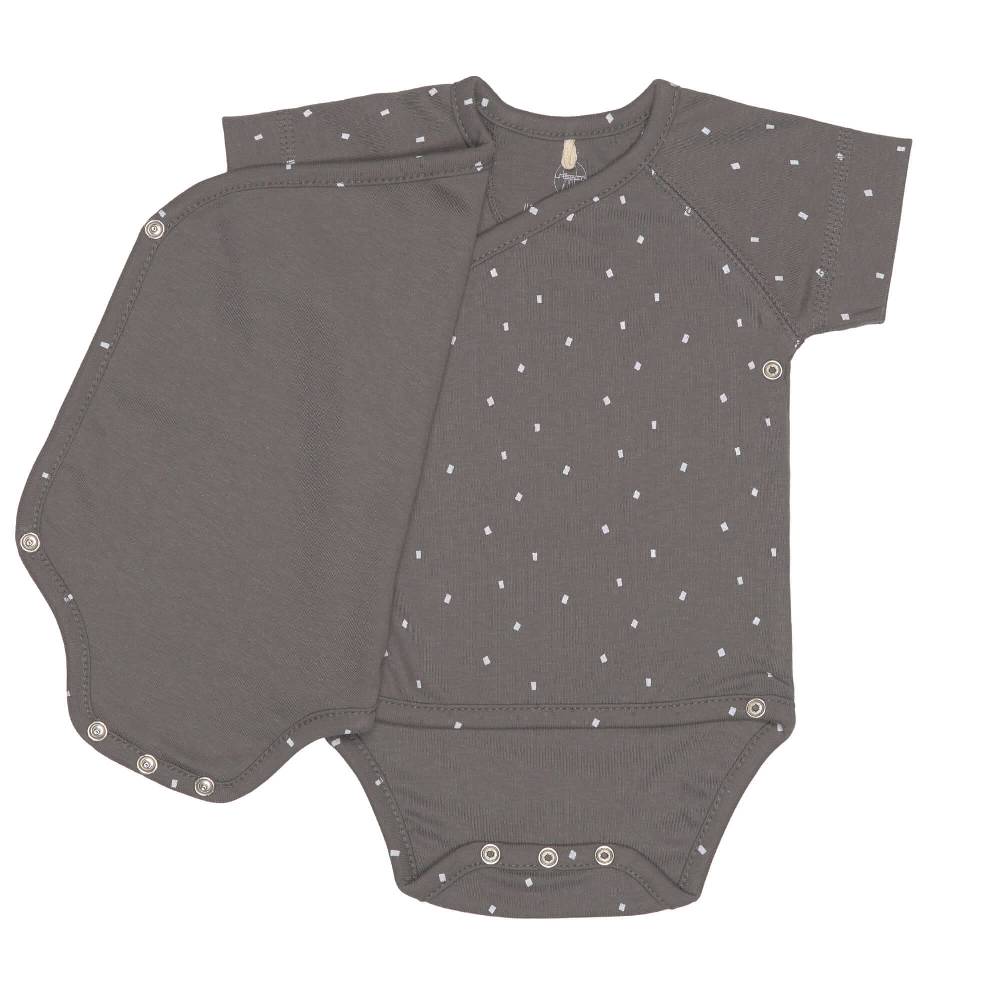 Lässig Baby Wickelbody kurzarm - Bio Baumwolle, Punkte, Anthrazit Kauf eins, bekomm eins gratis