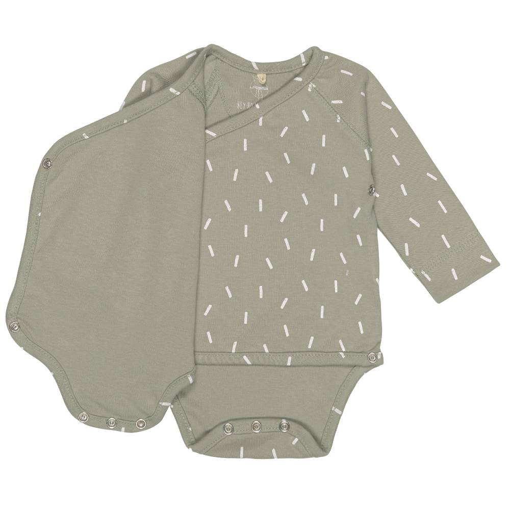 Lässig Baby Wickelbody langarm - Bio Baumwolle, Striche, Oliv Super Sparpreis