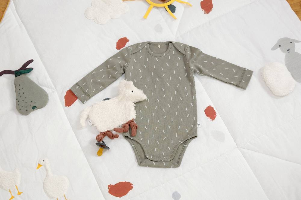 Lässig Baby Wickelbody langarm - Bio Baumwolle, Striche, Oliv Super Sparpreis