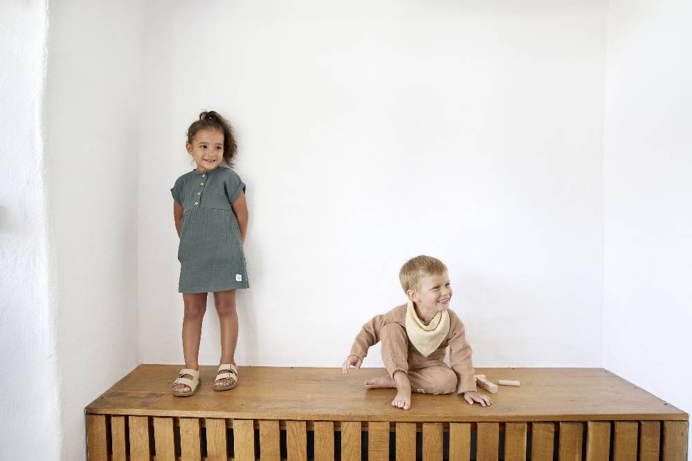 Lässig Musselin Kinderkleid - Bio Baumwolle, Petrolgrün Bis zu 60% Rabatt