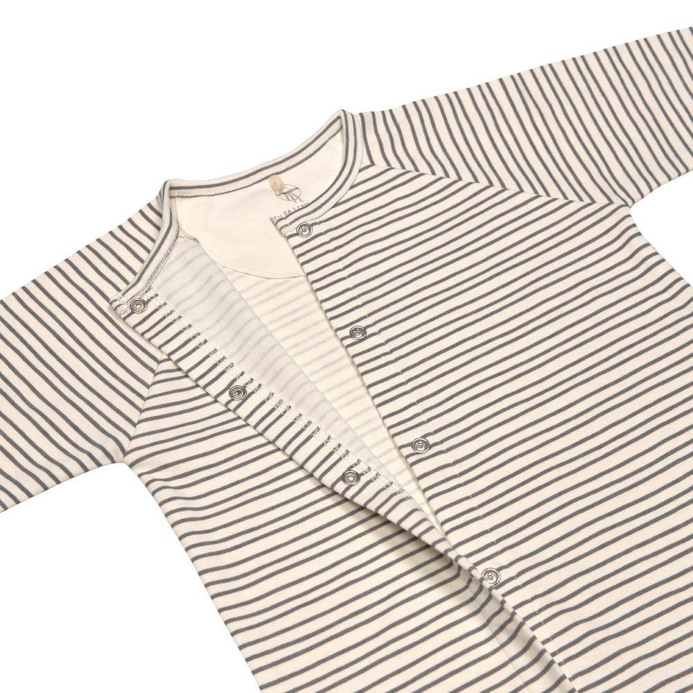 Lässig Baby Schlafanzug mit Füßen - Bio Baumwolle, Striped, Grau Riesige Rabatte
