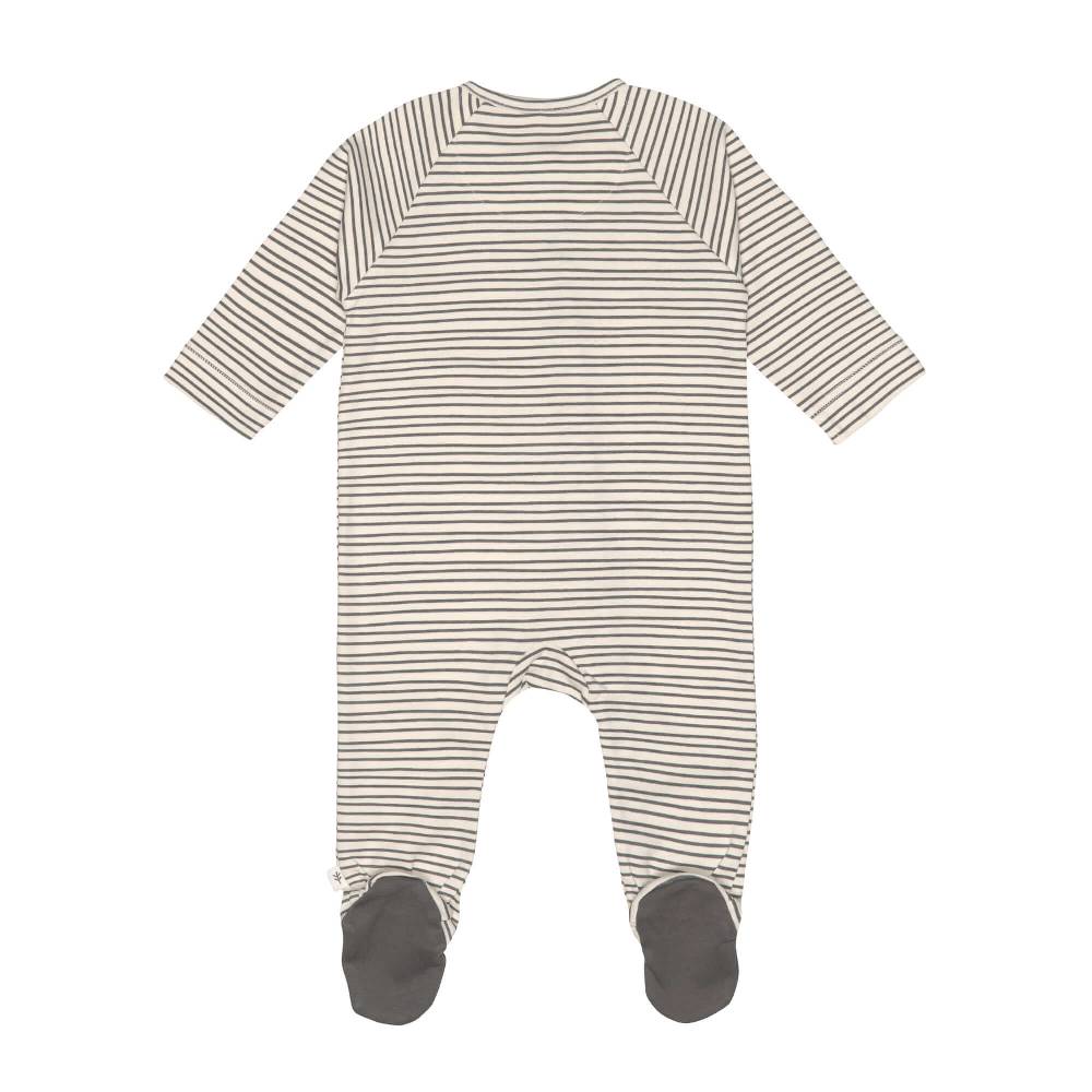 Lässig Baby Schlafanzug mit Füßen - Bio Baumwolle, Striped, Grau Riesige Rabatte