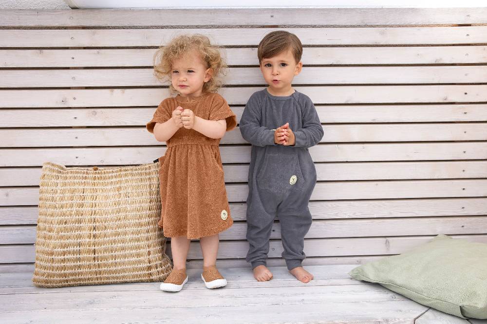 Lässig Frottee Kleid Kinder, Karamell im Angebot