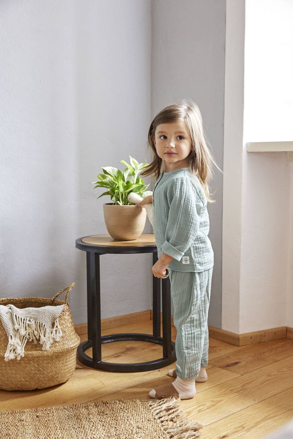 Lässig Musselin Langarmshirt - Bio Baumwolle, Silbergrau Schlussverkauf