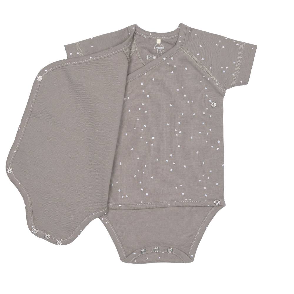 Lässig Baby Wickelbody kurzarm - Bio Baumwolle, Punkte, Taupe Günstig kaufen