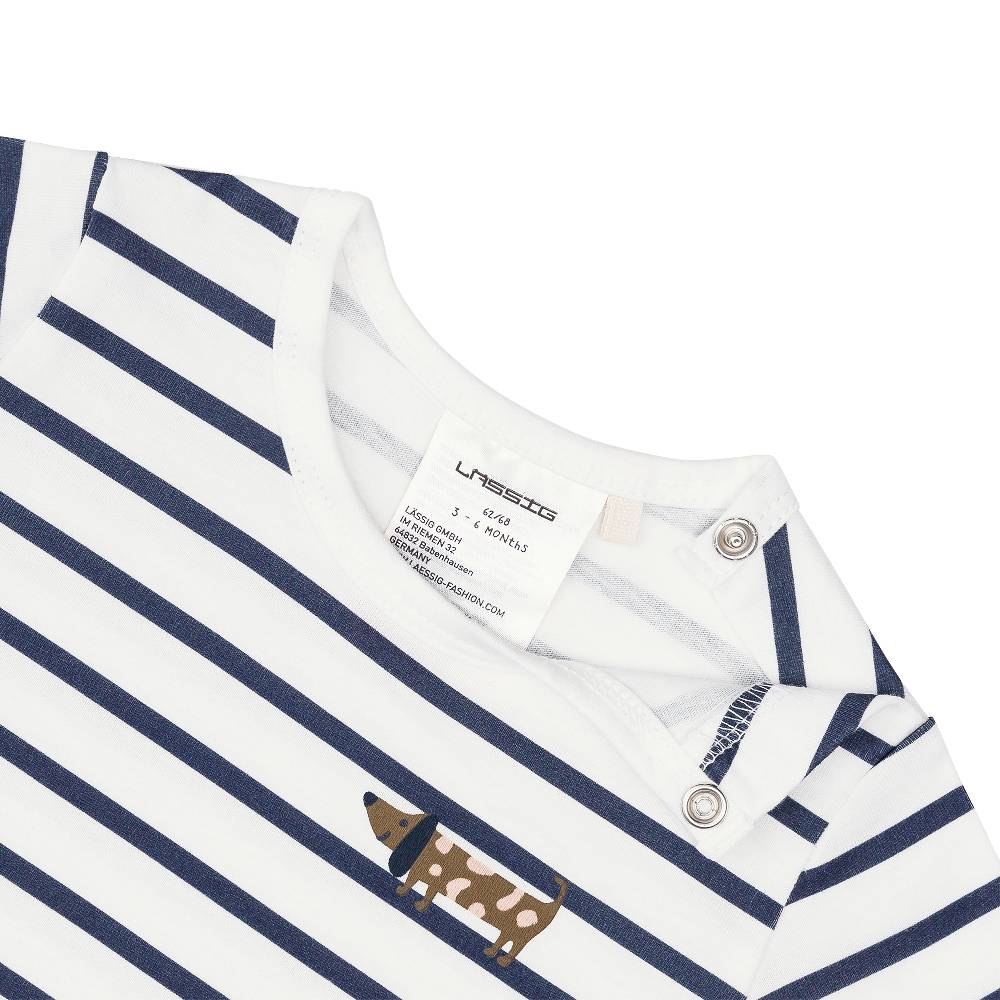 Lässig Baby Jumpsuit - Bio Baumwolle, Hund, Blau weiß Valentinstagsangebot