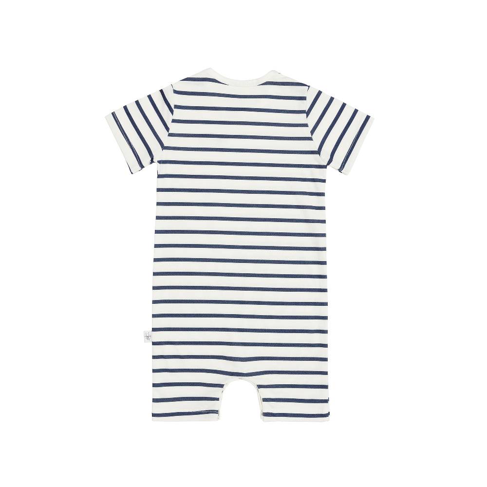 Lässig Baby Jumpsuit - Bio Baumwolle, Hund, Blau weiß Valentinstagsangebot
