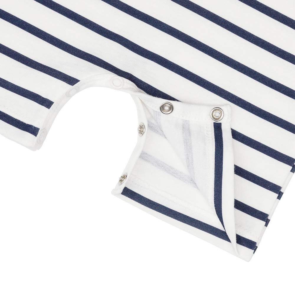 Lässig Baby Jumpsuit - Bio Baumwolle, Hund, Blau weiß Valentinstagsangebot