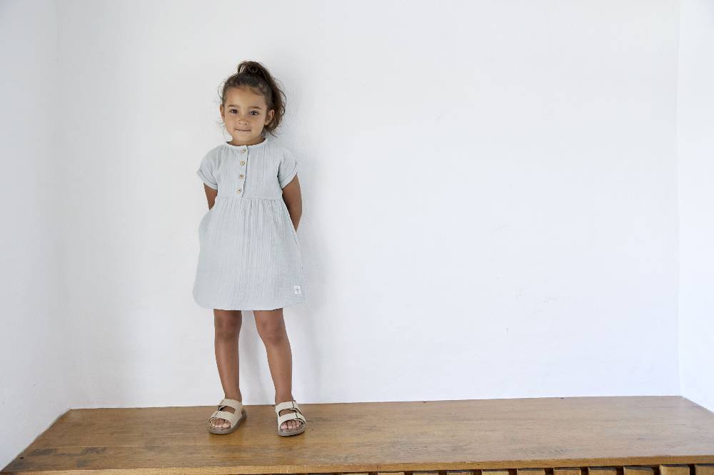Lässig Musselin Kinderkleid - Bio Baumwolle, Blau Neueste Stile