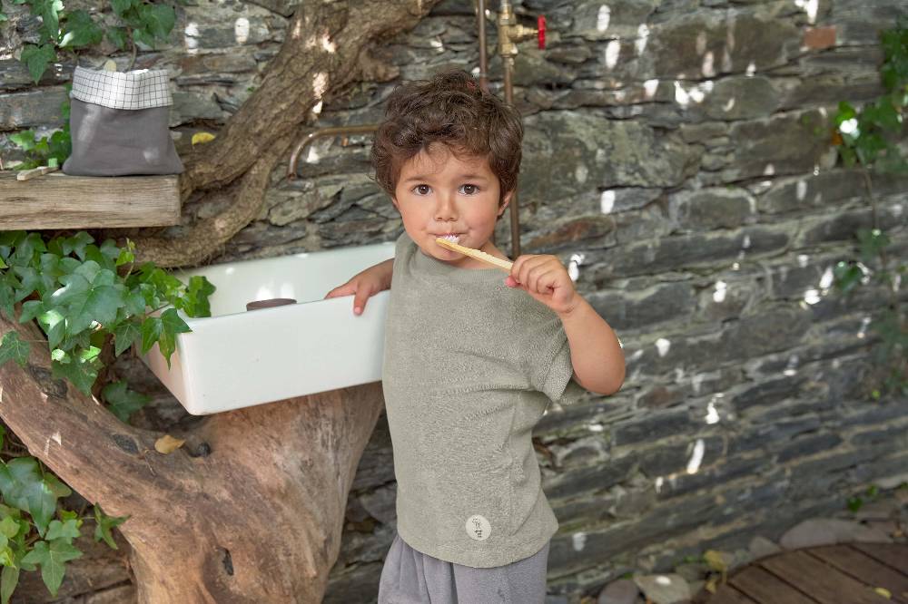 Lässig Frottee T-Shirt Kinder, Oliv Riesige Rabatte