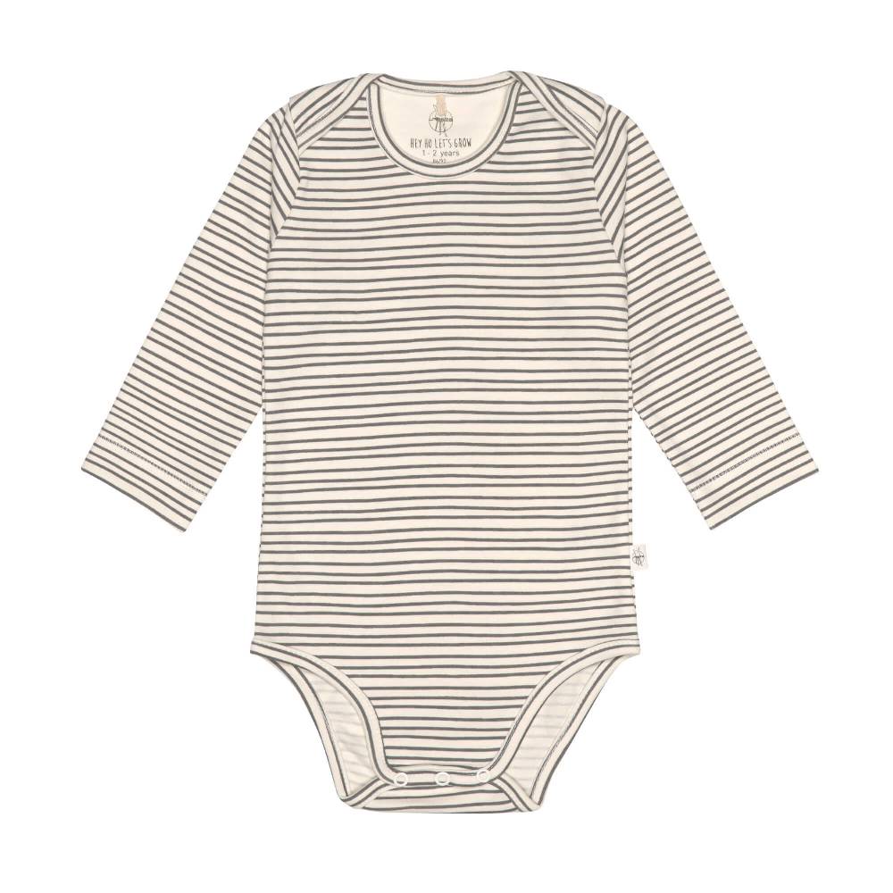 Lässig Baby Body langarm - Bio Baumwolle, Streifen, Grau im Angebot