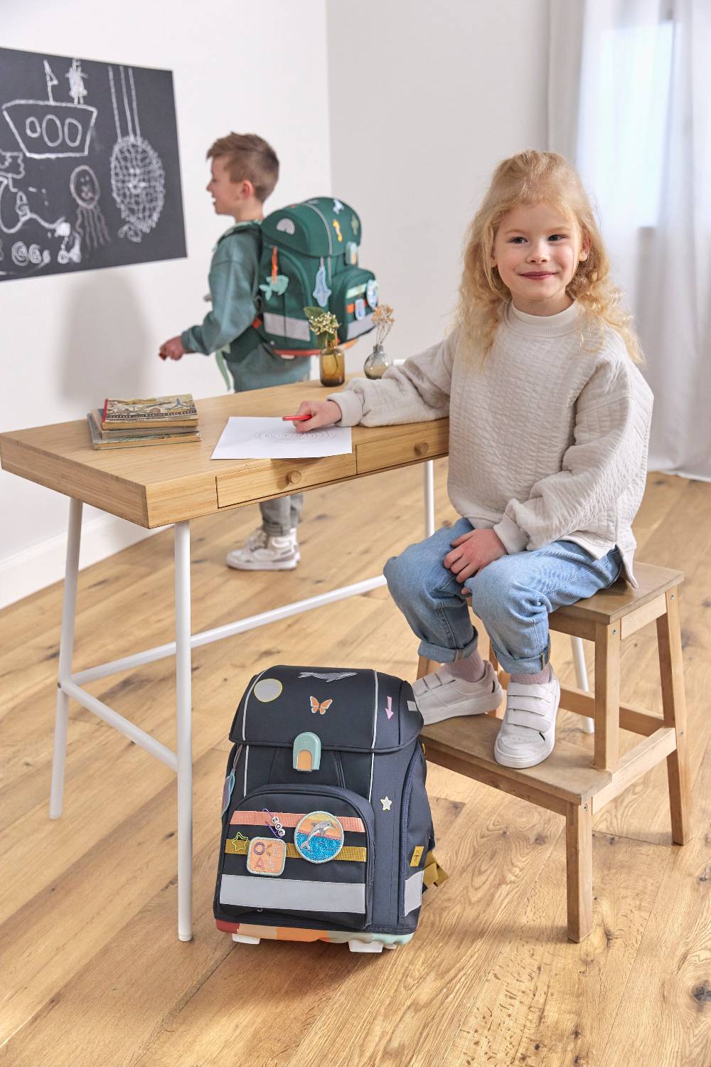 Lässig Schulranzen Set 7-teilig Boxy - Unique Ocean, Dunkelblau Weihnachtsangebot