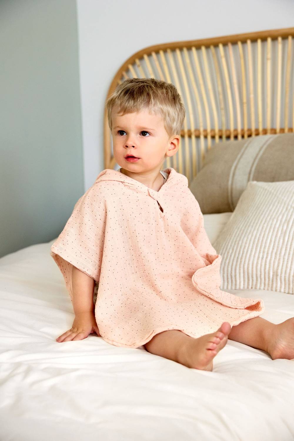 Lässig Badeponcho Kinder aus Musselin - Punkte, Rosa Lagerräumung
