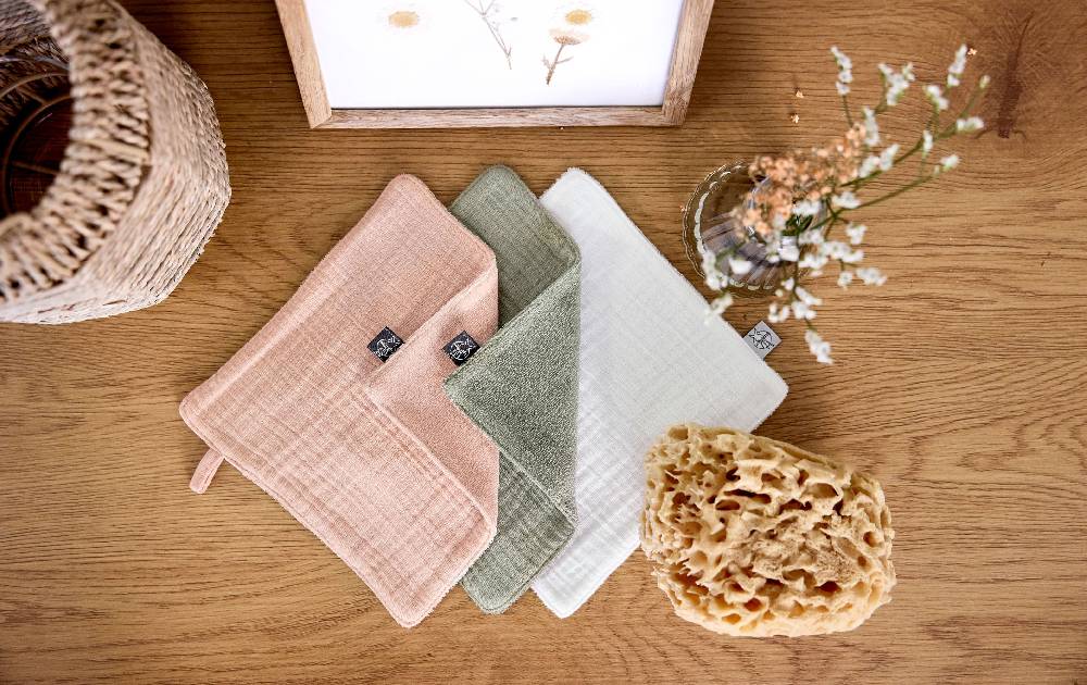 Lässig Mull Waschlappen Baby 3er Set, Weiß Rosa Oliv Tiefpreis
