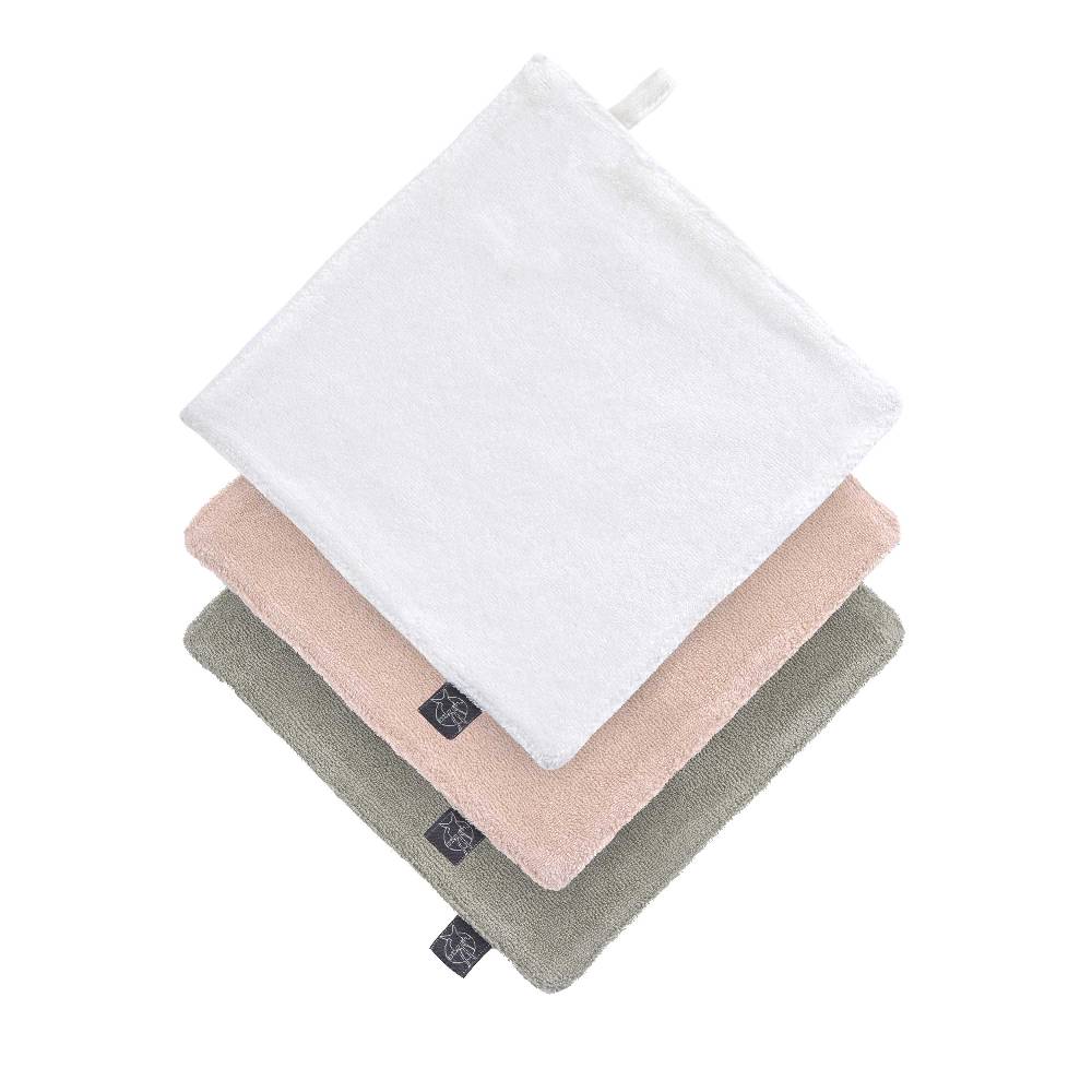 Lässig Mull Waschlappen Baby 3er Set, Weiß Rosa Oliv Tiefpreis