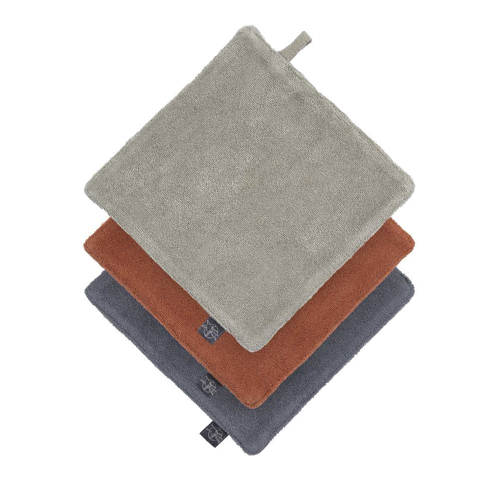 Lässig Mull Waschlappen Baby 3er Set, Oliv Rostrot Anthrazit Super Sparpreis