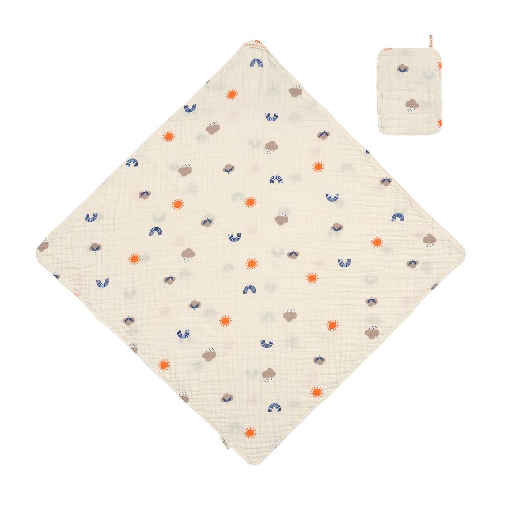 Lässig Musselin Set (Kapuzenhandtuch + Waschhandschuhe) - Nature, Beige Discount Store für neue Produkte