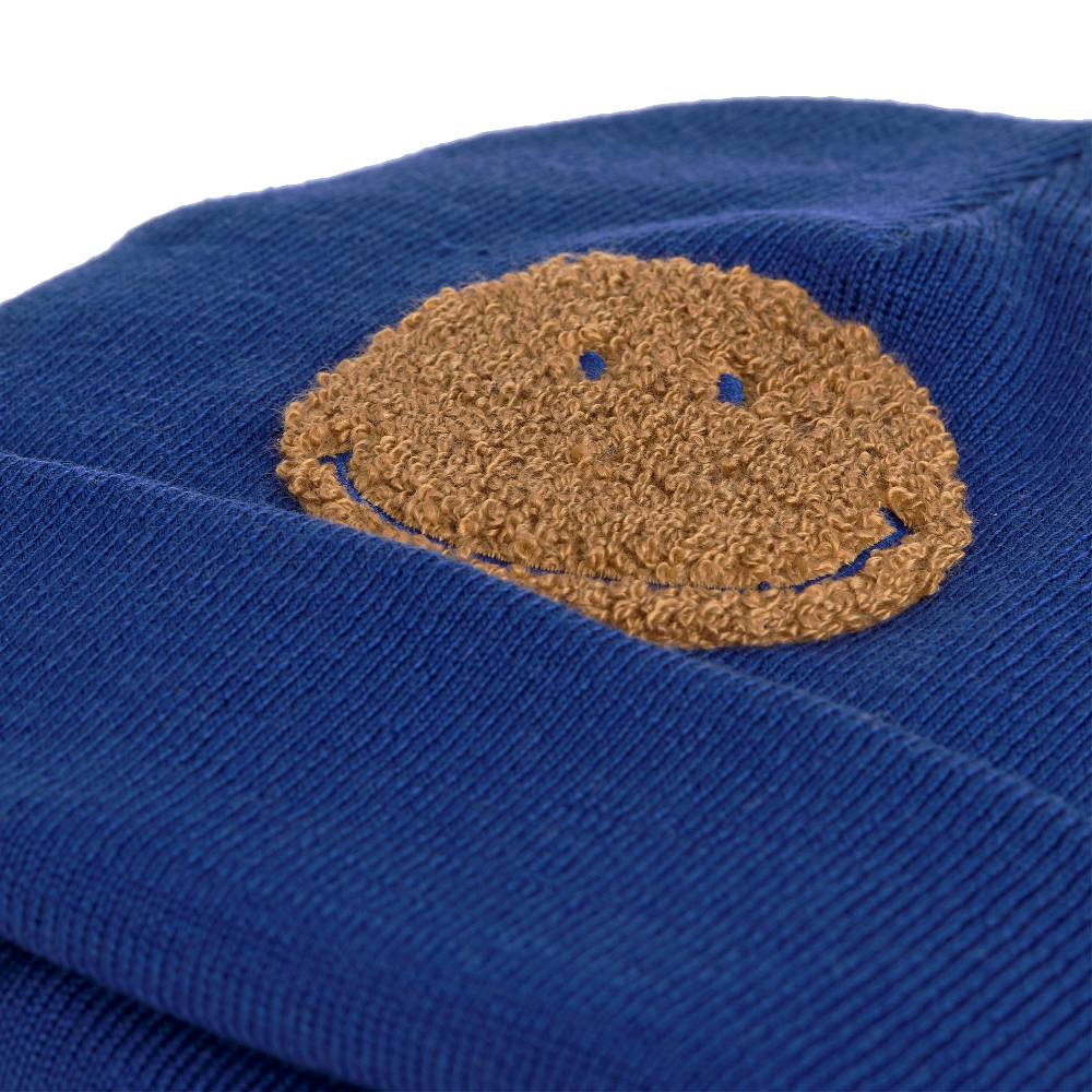Lässig Beanie Mütze Kinder - Merino Wolle, Little Gang, Smile Blau Fabrikladen
