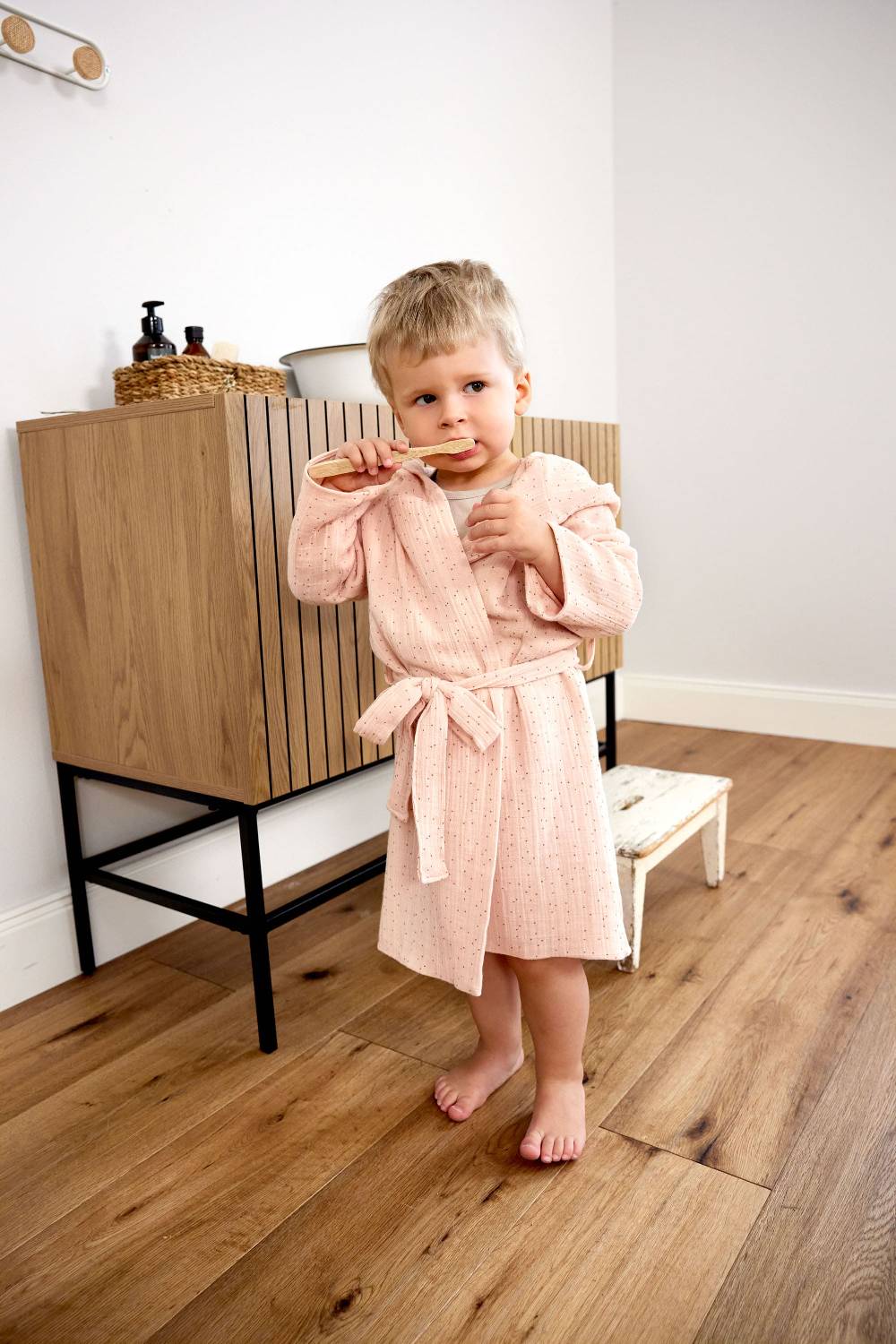 Lässig Bademantel Kinder aus Musselin - Punkte, Rosa 50% Rabatt für begrenzte Zeit
