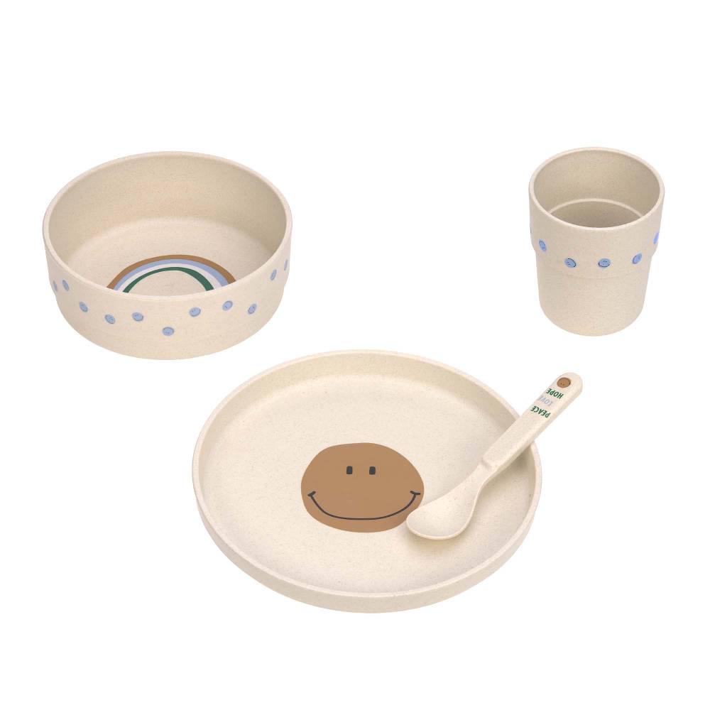 Lässig Kindergeschirr Set (Teller - Schüssel - Becher - Löffel) - Happy Rascals, Smile Blitzverkäufe