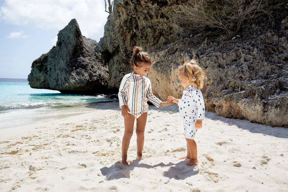 Lässig Schwimmanzug Kinder Kurzarm (UV Schutz) - Punkte, Blau Weiß Tägliche Deals