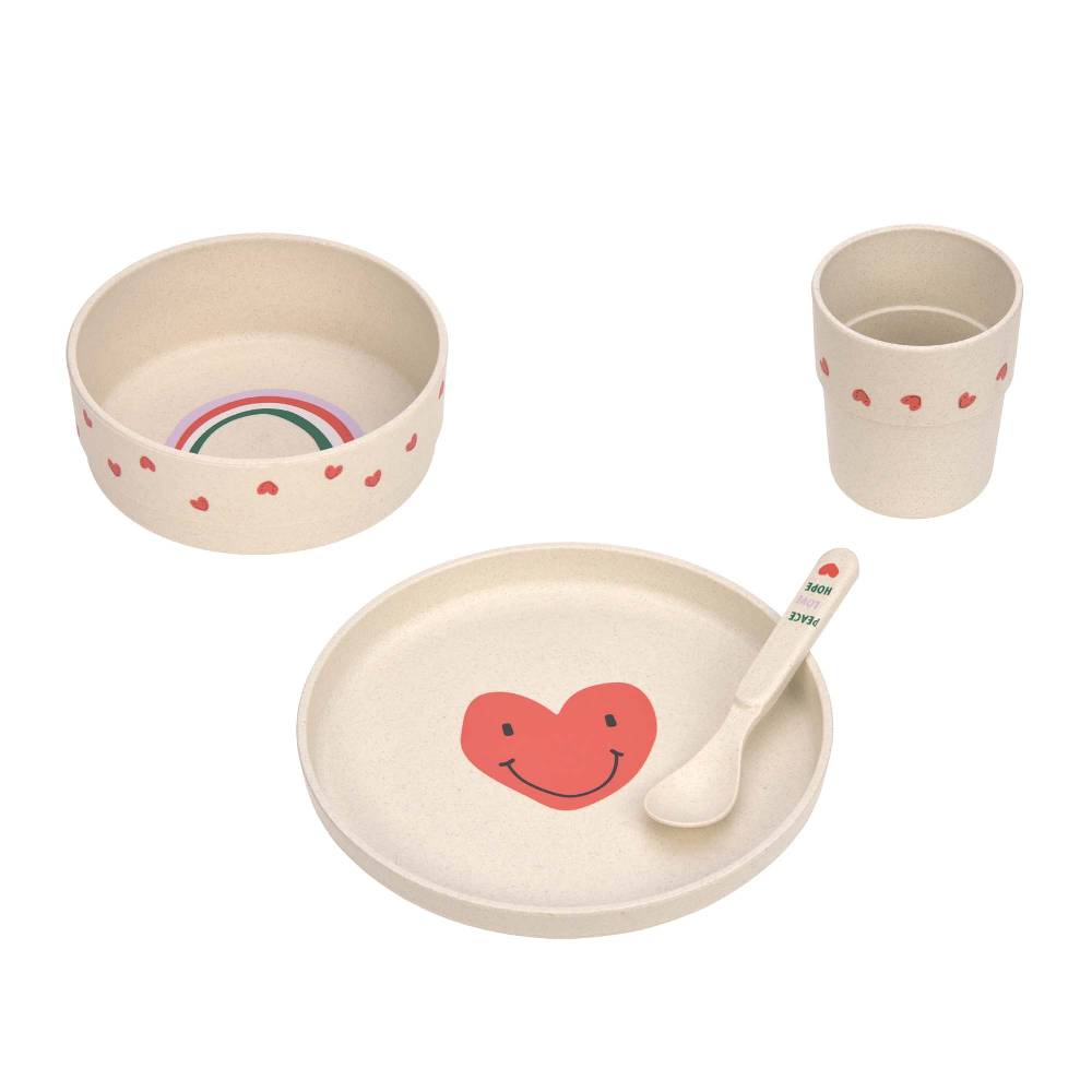 Lässig Kindergeschirr Set (Teller - Schüssel - Becher - Löffel) - Happy Rascals, Herz Günstiger Verkauf