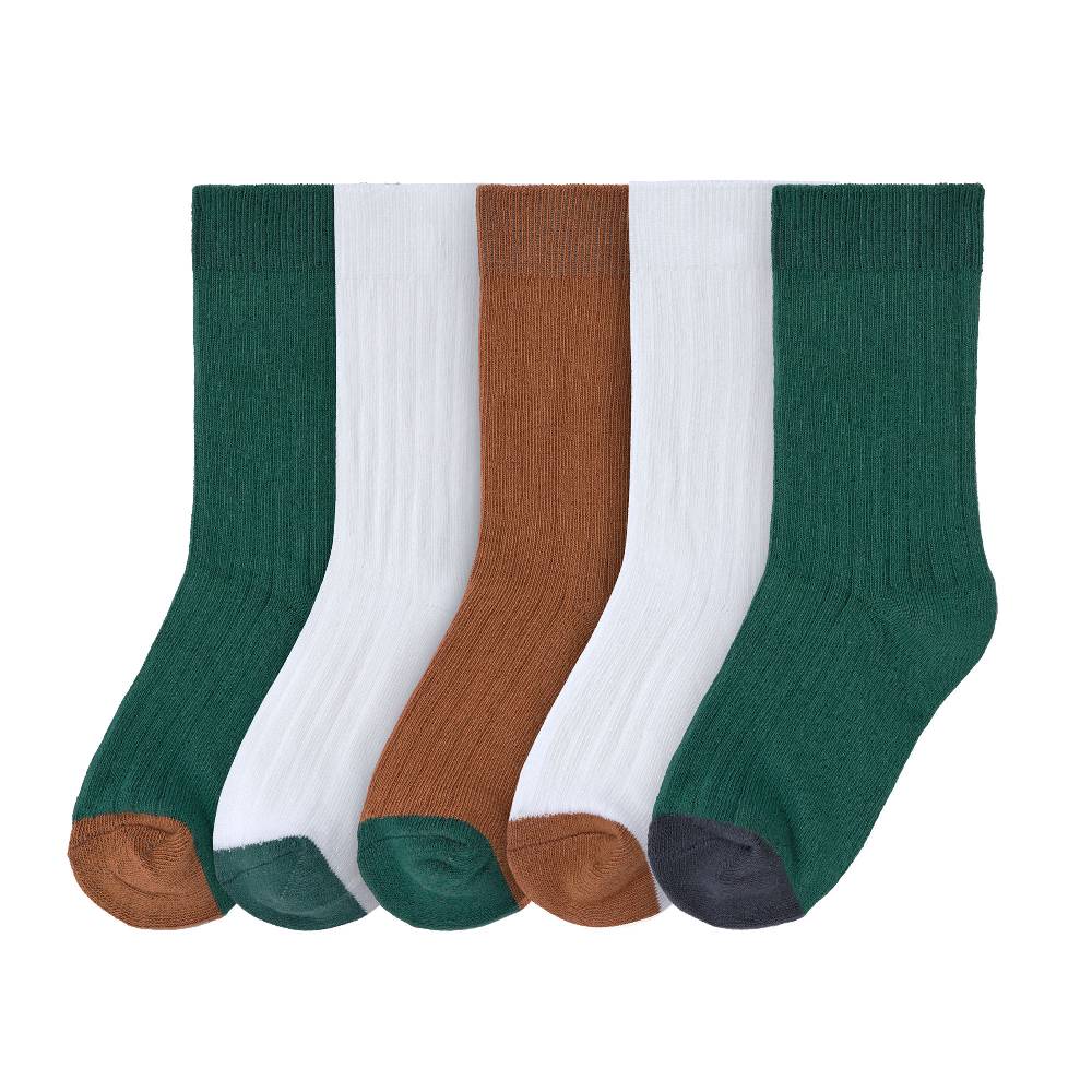 Lässig Kinder Socken 5er Set - Little Gang, Grün Weiß Karamell