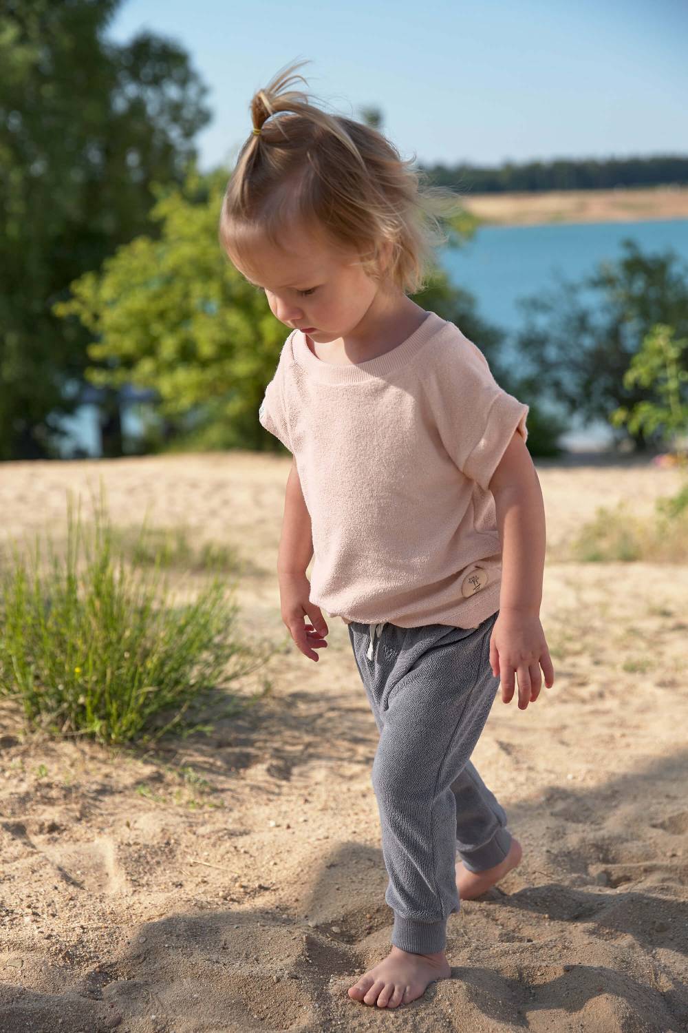 Lässig Frottee T-Shirt Kinder - Powder Pink, Rosa Große Rabatte